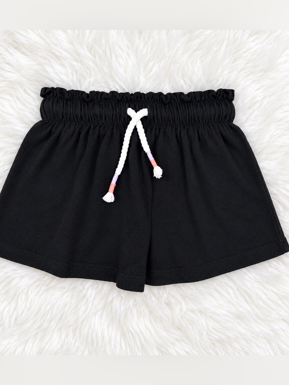 Black Elastic Waist Skort with Contrast Drawstring